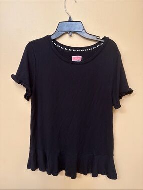 kate spade Black Ruffle-Hem Short Sleeve Tee